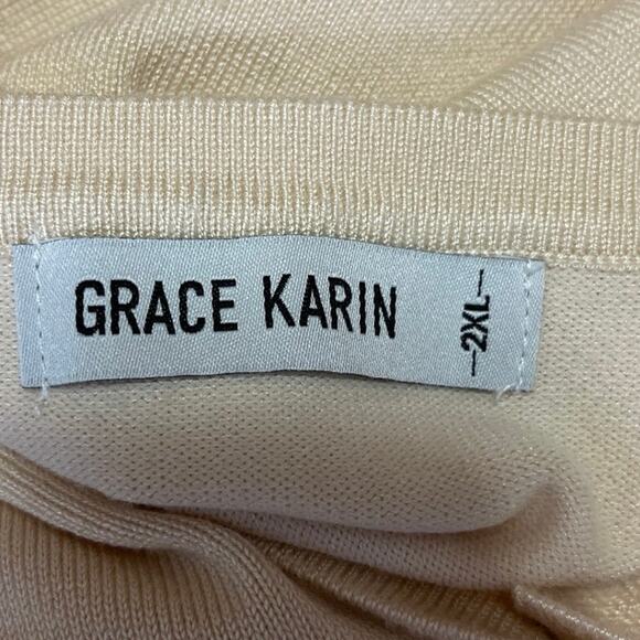 Grace Karin Cream Acrylic Blend Short Sleeve Button Up Cardigan Sweater Size 2XL - Picture 3 of 4